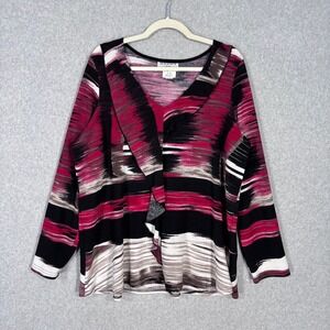 Maggie Southwest Artsy Knit Tunic Top Size 20 Red Black Abstract Ruffle Western